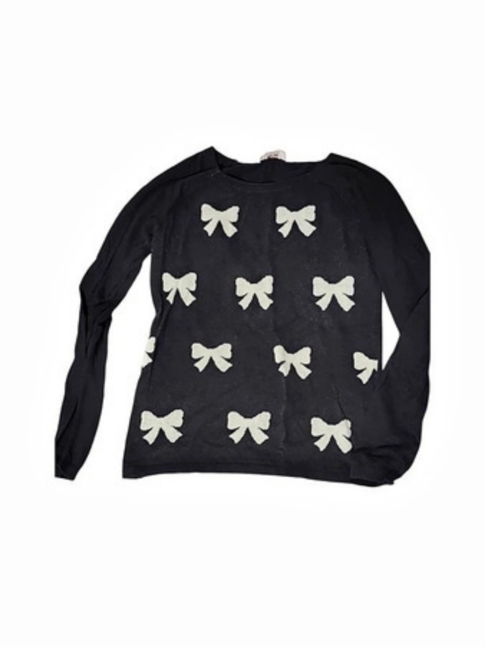 LOFT Black Cotton Sweater with White Bows Black & White Small